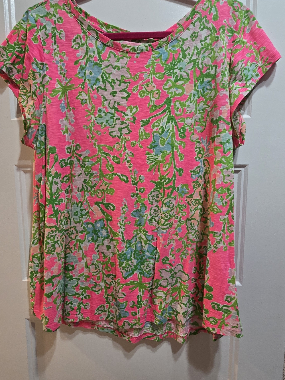 Lilly Pulitzer Neon Pink Floral Short Sleeve Top Size XL
